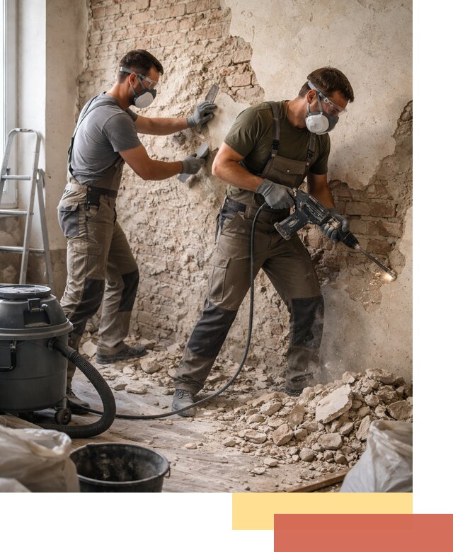 Демонтаж штукатурки со стен в прохладном быстро и аккуратно