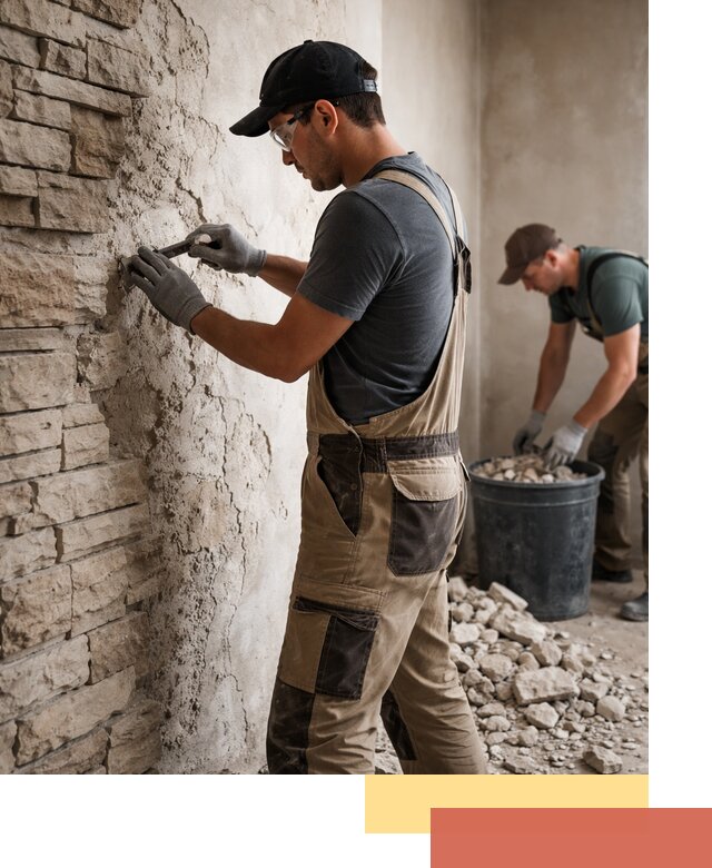 Демонтаж декоративного камня в прохладном профессионально и безопасно