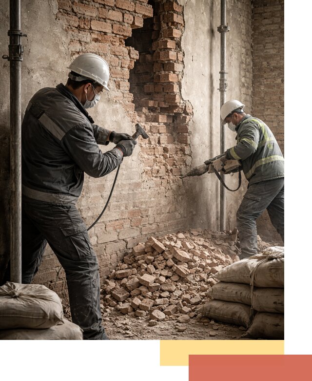 Демонтаж кирпичных стен в прохладном быстро и безопасно