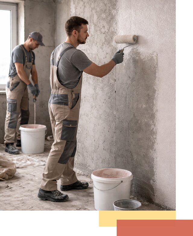 Нанесение бетоноконтакта на стены в прохладном для последующей отделки