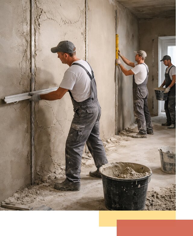 Штукатурка стен по маякам в прохладном — точная и ровная поверхность