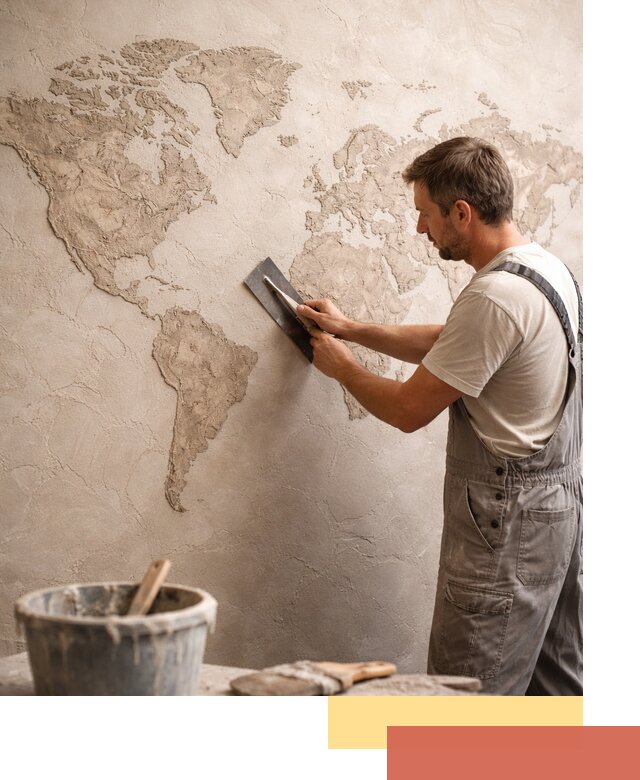 Декоративная штукатурка «Карта мира» под ключ в прохладном