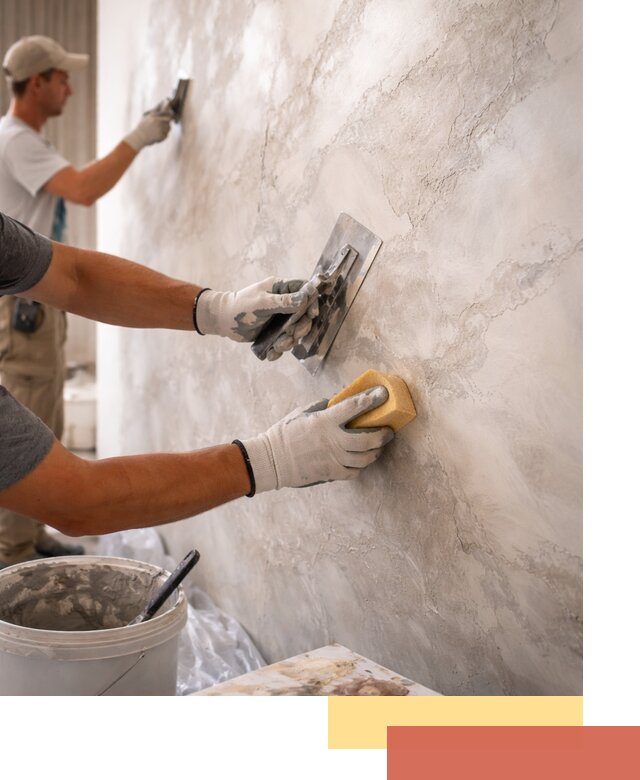 Декоративная штукатурка под мрамор в прохладном для стен и потолков