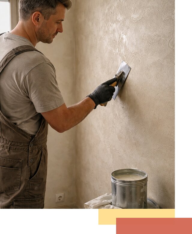 Нанесение воска на штукатурку в прохладном для защиты и блеска