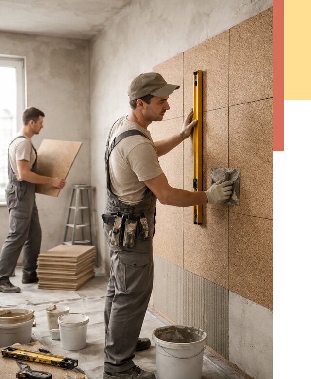 Монтаж пробковых панелей на стены в прохладном от 3792 руб. — ОТДЕЛОЧНИК-Прх