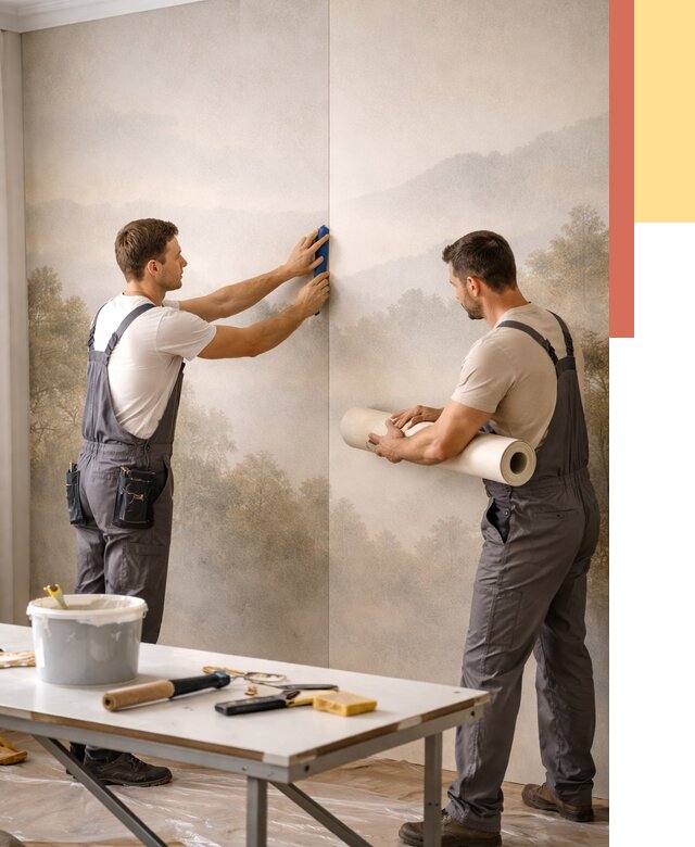 Поклейка фотообоев в прохладном от 9208 руб/м² — быстро и недорого | ОТДЕЛОЧНИК-Прх