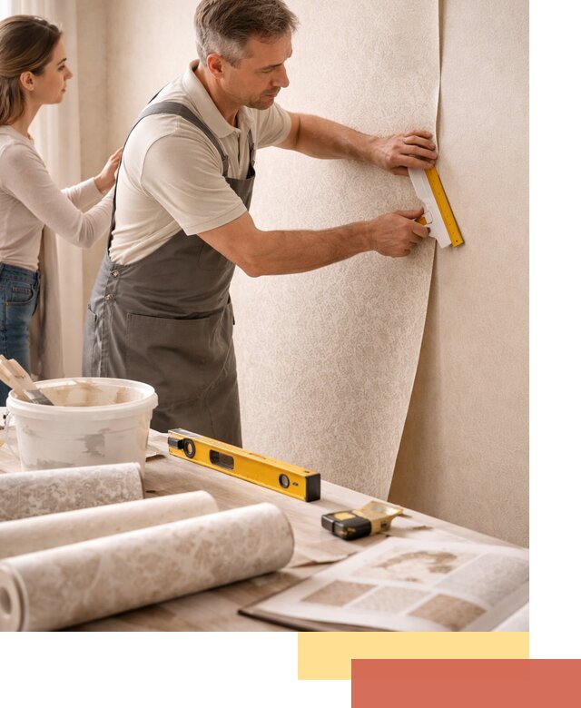 Поклейка обоев с подбором рисунка в прохладном