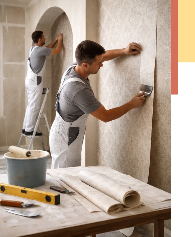 Поклейка обоев на сложные стены в прохладном от 3033 руб. под ключ | ОТДЕЛОЧНИК-Прх