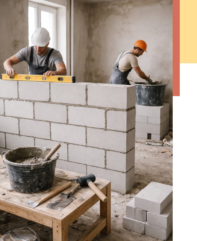 Кладка перегородок из газобетона в прохладном от 3467 руб. под ключ | ОТДЕЛОЧНИК-Прх