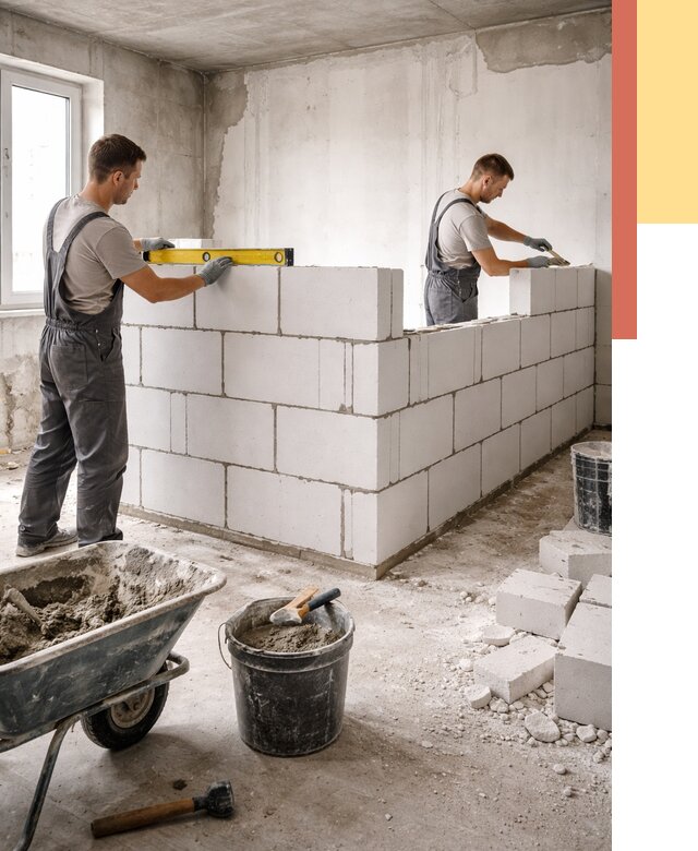 Кладка перегородок из ПГП в прохладном от 2708 руб./м2 — монтаж и возведение под ключ | ОТДЕЛОЧНИК-Прх