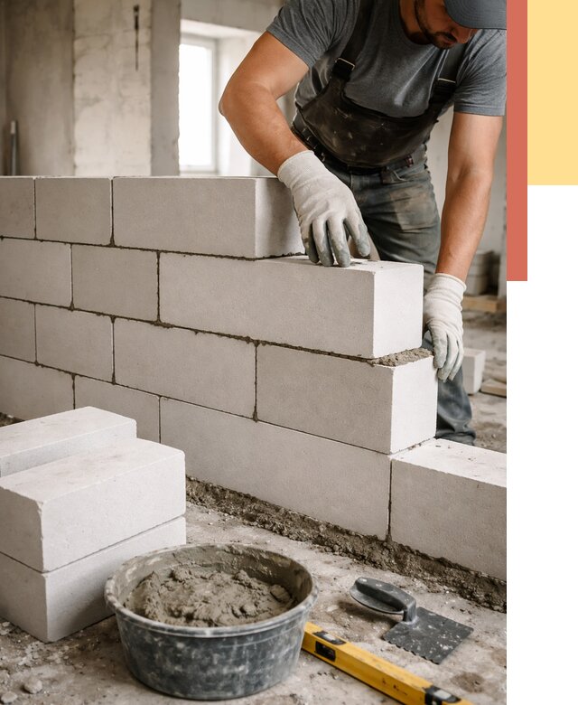 Кладка перегородок из силикатного блока в прохладном от 4333 руб. под ключ | ОТДЕЛОЧНИК-Прх