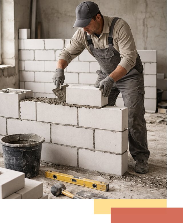 Кладка перегородок из силикатного блока в прохладном