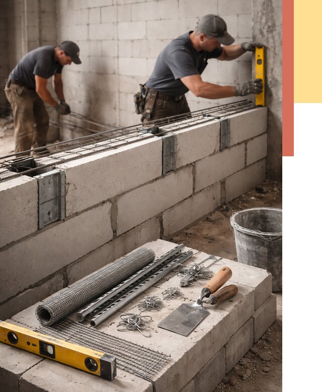 Армирование кладки перегородок в прохладном от 812 руб. под ключ | ОТДЕЛОЧНИК-Прх