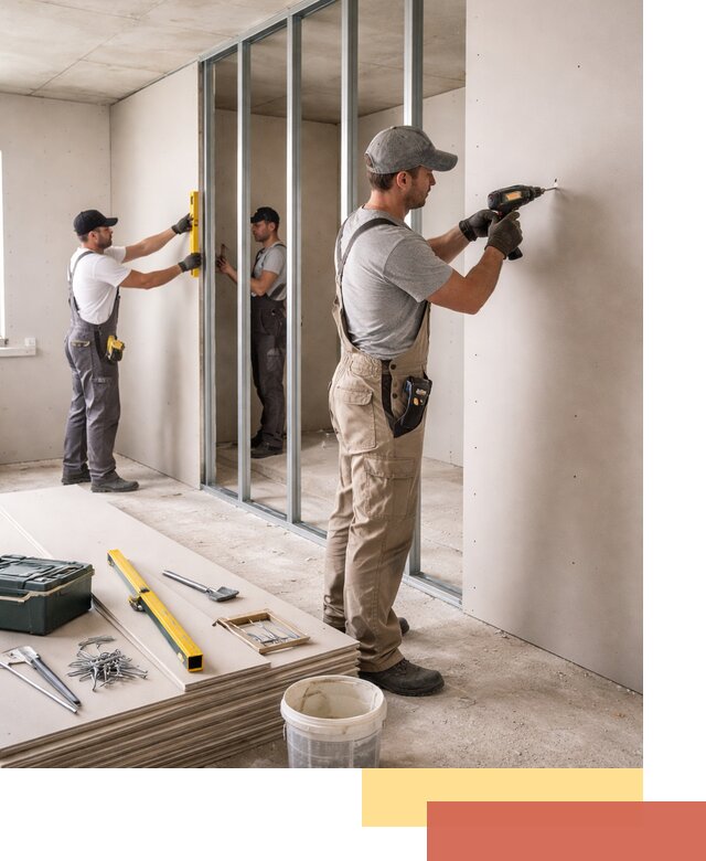 Однослойная перегородка из гипсокартона в прохладном под ключ, монтаж и отделка