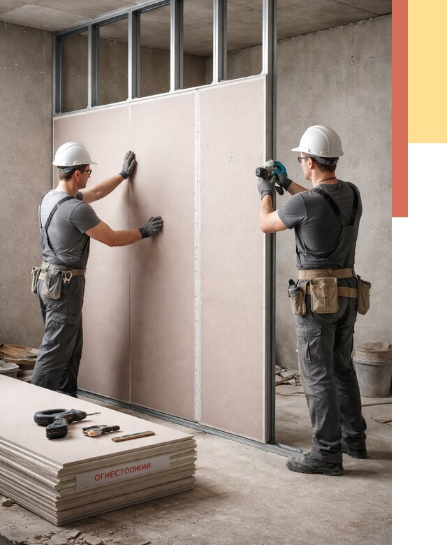 Перегородка из огнестойкого гипсокартона в прохладном от 2004 руб. под ключ | ОТДЕЛОЧНИК-Прх