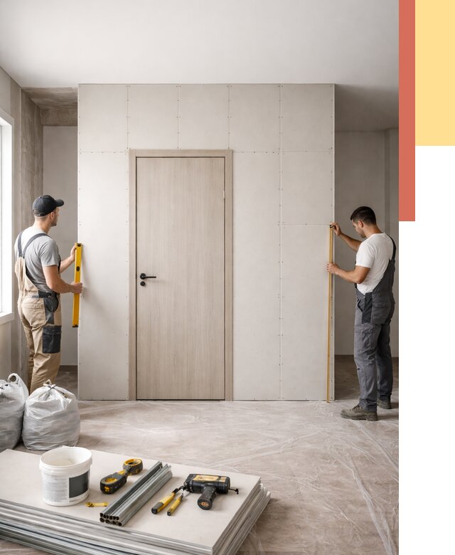 Перегородка из гипсокартона с дверью в прохладном от 4875 руб. под ключ | ОТДЕЛОЧНИК-Прх