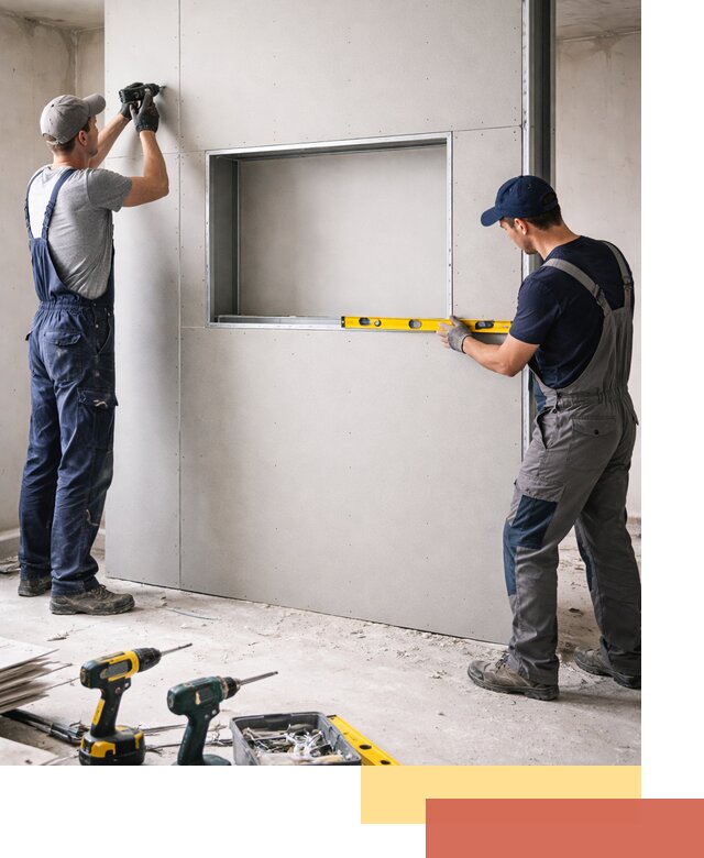 Перегородка из гипсокартона с нишей под декор в прохладном