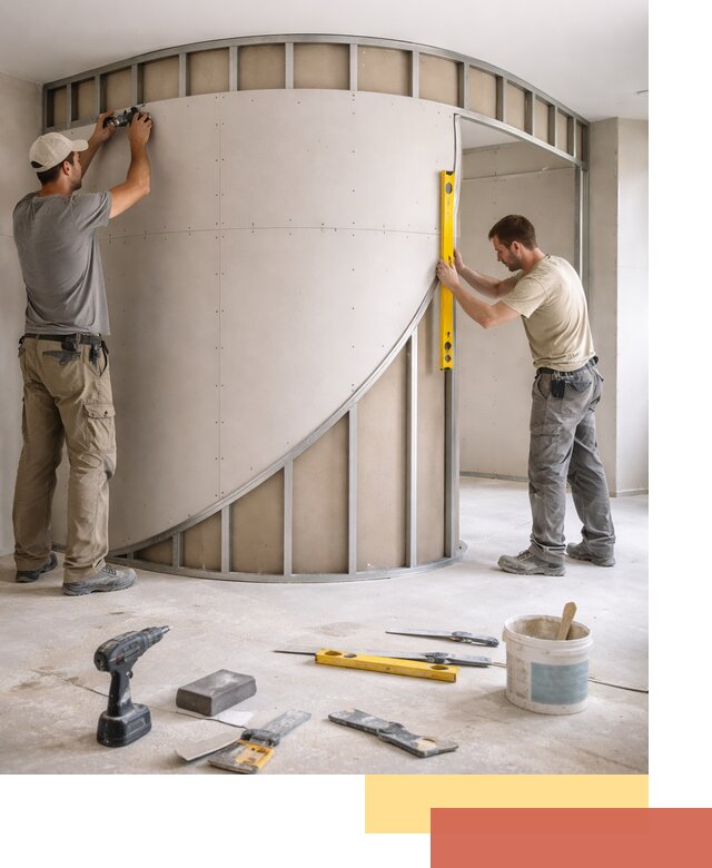 Радиусная перегородка из гипсокартона в прохладном под ключ