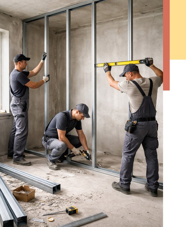 Монтаж каркаса перегородки из профиля в прохладном от 812 руб. | ОТДЕЛОЧНИК-Прх