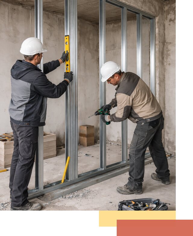 Монтаж каркаса перегородки из профиля в прохладном