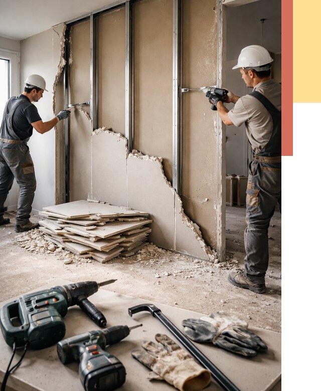 Демонтаж перегородки из гипсокартона в прохладном от 1300 руб. быстро и недорого | ОТДЕЛОЧНИК-Прх