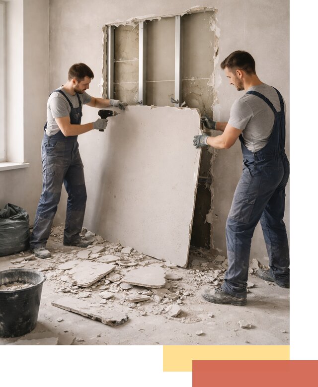 Демонтаж перегородки из гипсокартона в прохладном быстрый и аккуратный