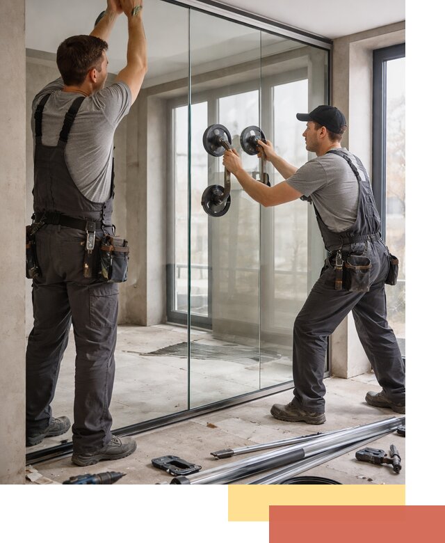 Цельностеклянные перегородки под ключ в прохладном