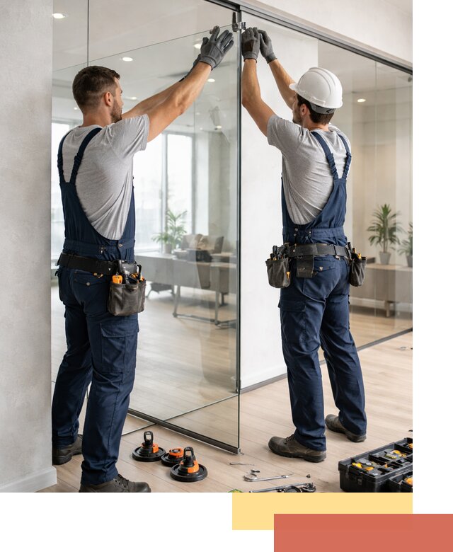 Безрамные стеклянные перегородки под ключ в прохладном