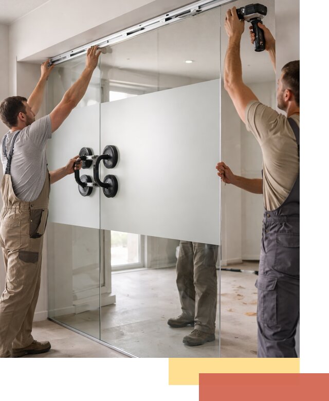 Матовые стеклянные перегородки под ключ в прохладном