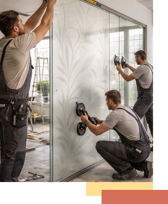 Стеклянные перегородки с рисунком на заказ в прохладном