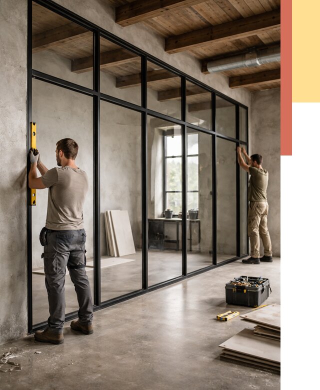 Стеклянные перегородки лофт в прохладном от 11375 руб. под ключ | ОТДЕЛОЧНИК-Прх