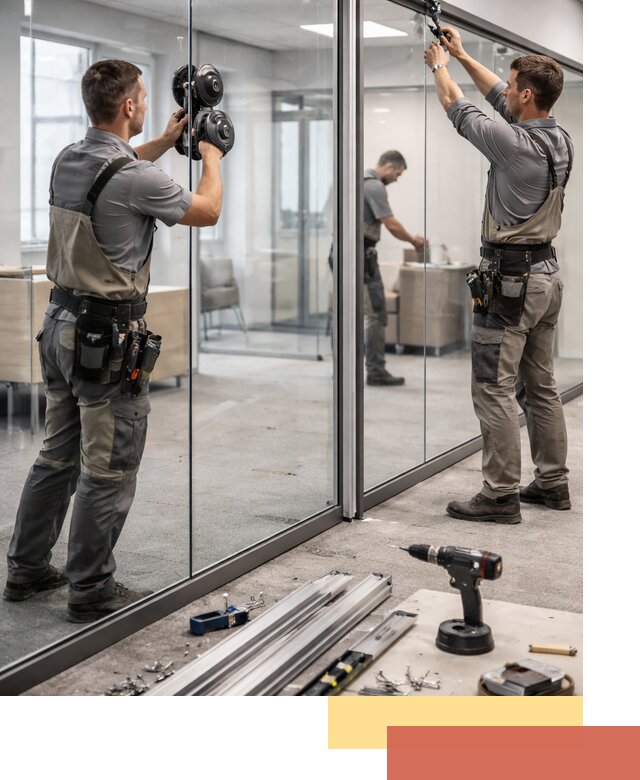 Стеклянные офисные перегородки под ключ в прохладном