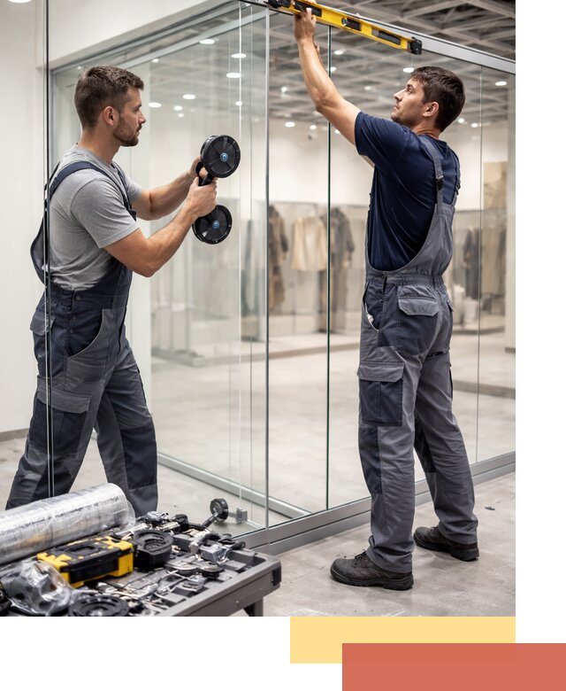 Стеклянные перегородки для магазинов в прохладном — монтаж и установка