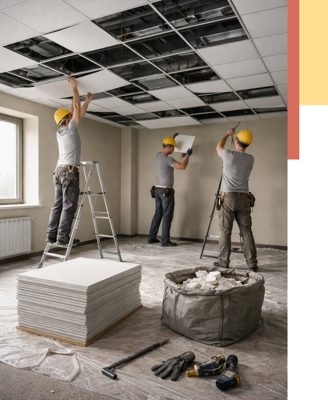 Демонтаж потолка Армстронг в прохладном от 4875 руб. быстро и недорого | ОТДЕЛОЧНИК-Прх