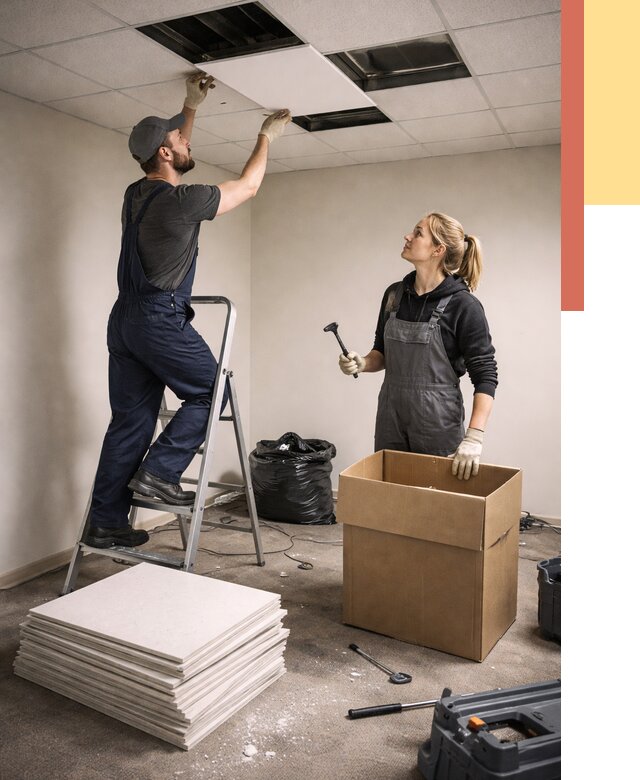 Демонтаж потолочной плитки в прохладном от 4875 руб. быстро и недорого | ОТДЕЛОЧНИК-Прх