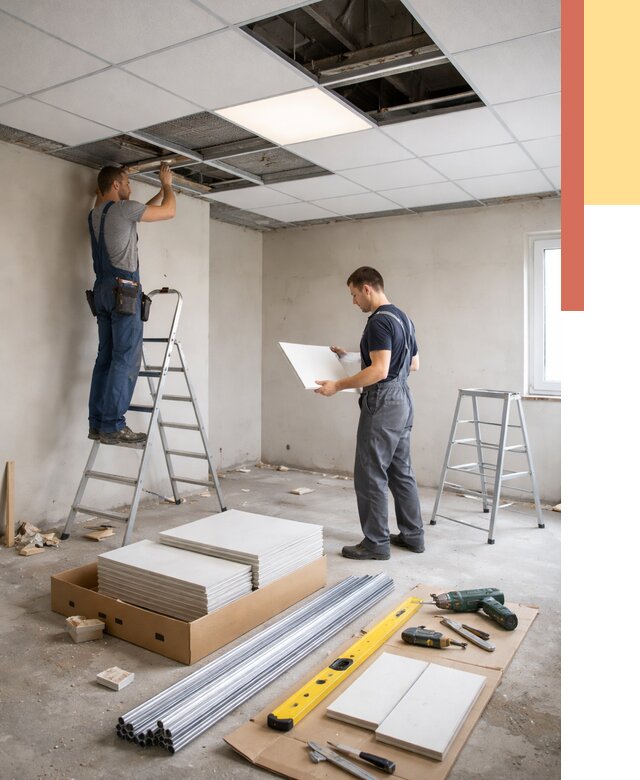 Монтаж потолка армстронг в прохладном от 4875 руб/м2 — быстрая установка под ключ | ОТДЕЛОЧНИК-Прх