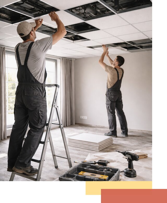 Замена плит подвесного потолка в прохладном быстро и качественно