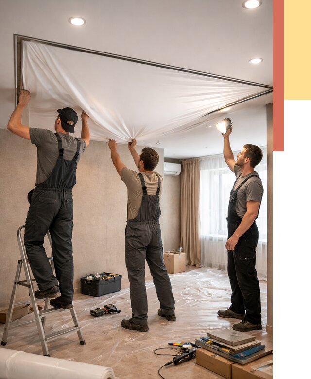 Монтаж ПВХ натяжного потолка в прохладном от 3792 руб. под ключ | ОТДЕЛОЧНИК-Прх