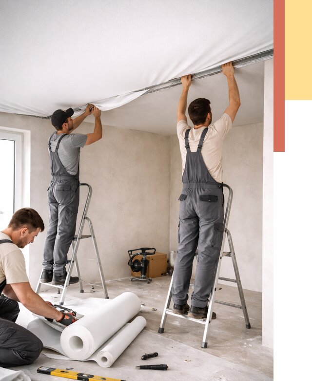 Монтаж тканевого натяжного потолка в прохладном от 3792 руб. под ключ | ОТДЕЛОЧНИК-Прх