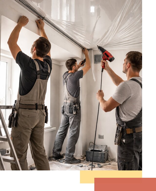 Монтаж глянцевого натяжного потолка в прохладном быстро и качественно