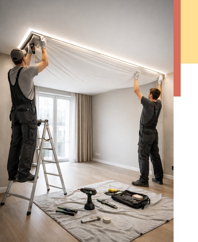 Монтаж парящего натяжного потолка в прохладном от 4875 руб. быстро и недорого | ОТДЕЛОЧНИК-Прх