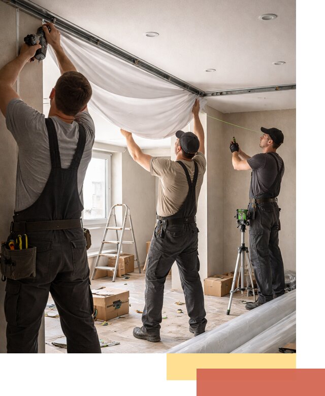 Монтаж парящего натяжного потолка под ключ в прохладном