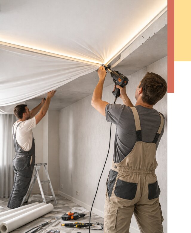 Монтаж натяжного потолка с подсветкой в прохладном от 1029 руб. | ОТДЕЛОЧНИК-Прх