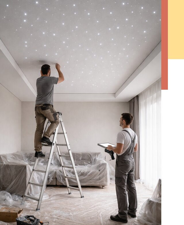 Монтаж натяжного потолка «звездное небо» в прохладном от 7041 руб. | ОТДЕЛОЧНИК-Прх