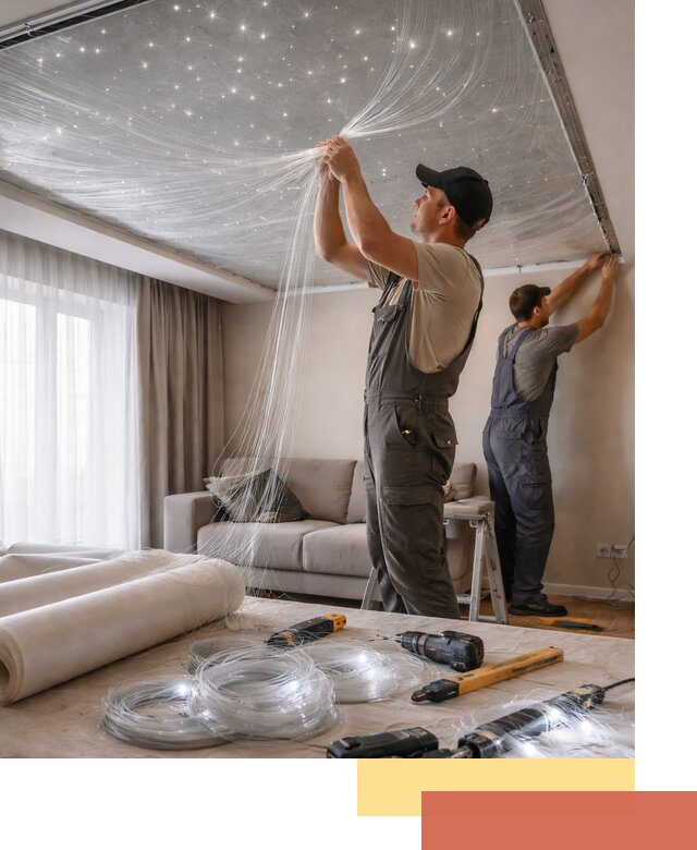 Монтаж натяжного потолка «Звездное небо» в прохладном