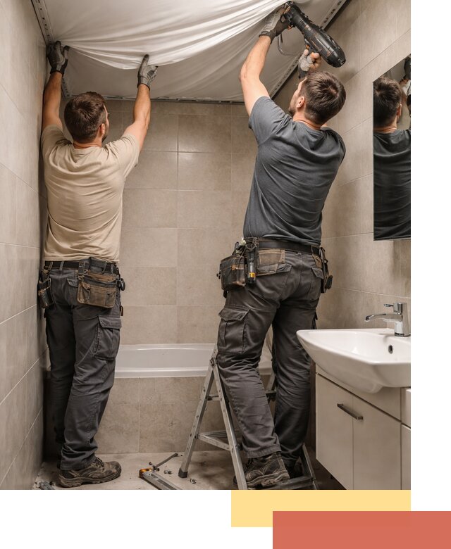 Монтаж натяжного потолка в ванной в прохладном быстро и качественно