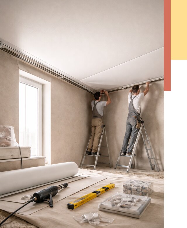 Монтаж натяжного потолка в спальне в прохладном от 4117 руб. под ключ | ОТДЕЛОЧНИК-Прх