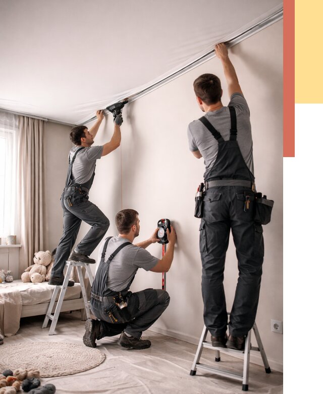 Монтаж натяжного потолка в детской в прохладном от 3792 руб. — быстро и недорого | ОТДЕЛОЧНИК-Прх