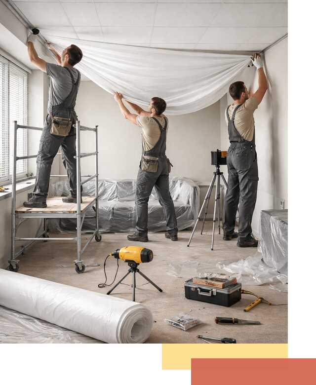 Монтаж натяжного потолка в офисе в прохладном