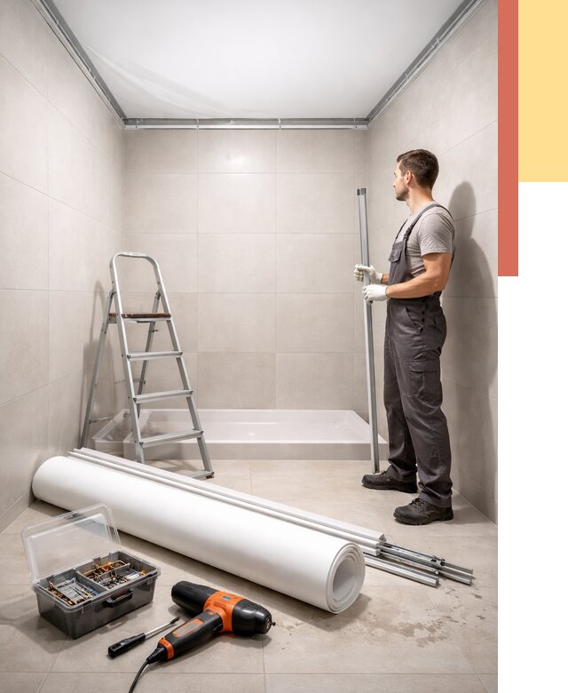 Монтаж натяжного потолка в санузле в прохладном от 2004 руб. — ОТДЕЛОЧНИК-Прх